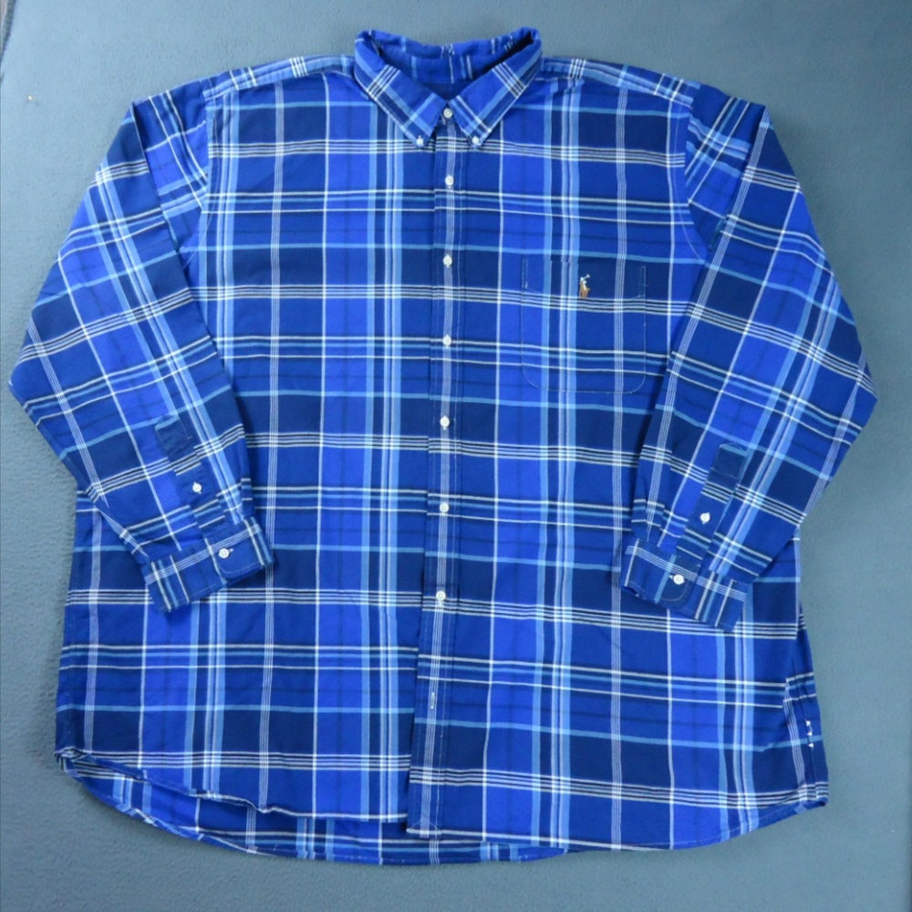 Polo Ralph Lauren Shirt Mens Big 4X Blue Plaid Classic Fit Button Down Cotton
